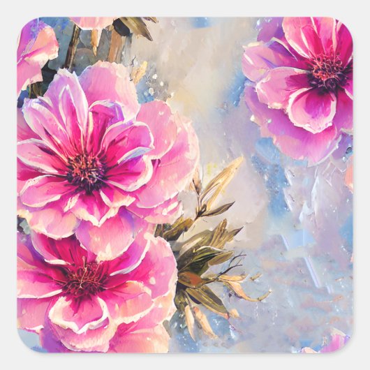  Shabby Chic Roze Bloemen Bloemen Vierkante Sticker (Voorkant)