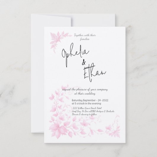 Shabby Chic Roze Bloemen bruiloft uitnodiging (Voorkant)