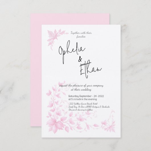 Shabby Chic Roze Bloemen bruiloft uitnodiging (Voorkant / Achterkant)