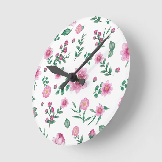  Shabby Chic Roze Bloemen Illustratie Ronde Klok (Hoek)