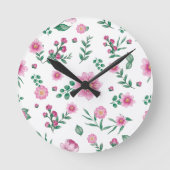  Shabby Chic Roze Bloemen Illustratie Ronde Klok (Voorkant)