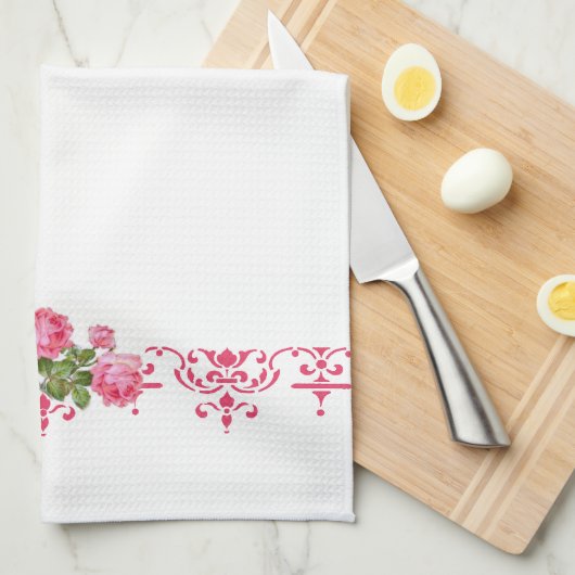 Shabby Chic Roze Bloemen Keuken Handdoek (Quarter Fold)