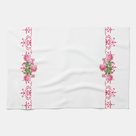 Shabby Chic Roze Bloemen Keuken Handdoek (Horizontaal)