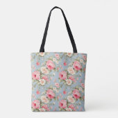 Shabby Chic Roze Bloemen Monogram Tote Bag (Achterkant)
