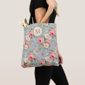 Shabby Chic Roze Bloemen Monogram Tote Bag (Dichtbij)