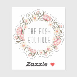 Shabby Chic Roze Bloemen Rozen Krans Naam Logo Sticker