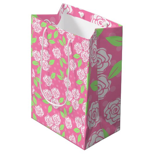 Shabby Chic Roze Bloemen Vrijgezellenfeest Verjaar Medium Cadeauzakje (Voorkant Gekanteld)