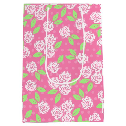 Shabby Chic Roze Bloemen Vrijgezellenfeest Verjaar Medium Cadeauzakje (Achterkant)