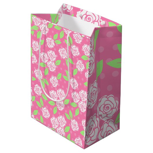 Shabby Chic Roze Bloemen Vrijgezellenfeest Verjaar Medium Cadeauzakje (Achterkant Gekanteld)