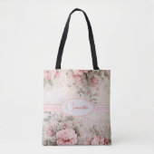 Shabby chic roze bloemenpatroon tote bag (Voorkant)