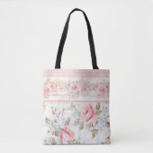 Shabby chic roze bloemenpatroon tote bag (Voorkant)