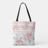 Shabby chic roze bloemenpatroon tote bag (Achterkant)