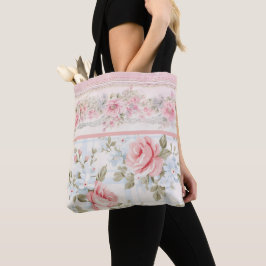 Shabby chic roze bloemenpatroon tote bag