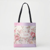 Shabby chic roze bloemenpatroon tote bag (Voorkant)