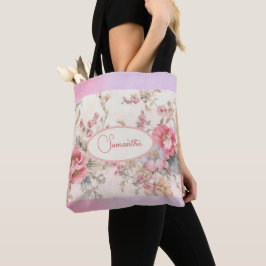 Shabby chic roze bloemenpatroon tote bag