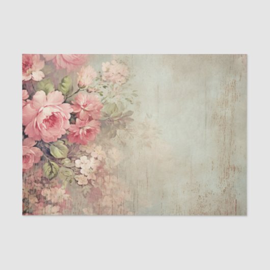 Shabby Chic  Roze Blush Rozen Bloemen Cracks Tissuepapier (Voorkant)