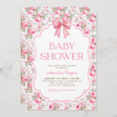 Shabby Chic Roze Bow Baby shower Kaart (Voorkant / Achterkant)