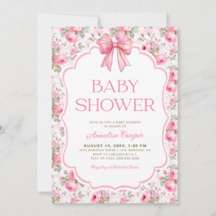 Shabby Chic Roze Bow Baby shower Kaart