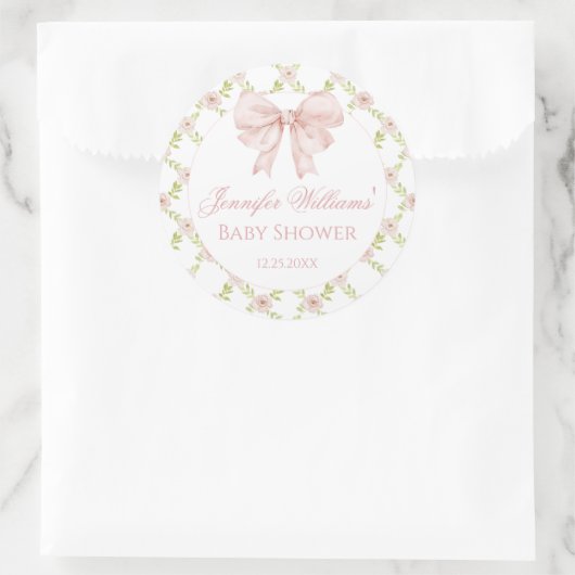 Shabby Chic Roze Bow Bloemen Baby Meisje Douche Ronde Sticker (Tas)