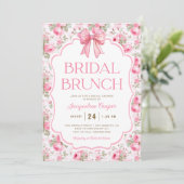 Shabby Chic Roze Bow Bridal Brunch Kaart (Staand voorkant)