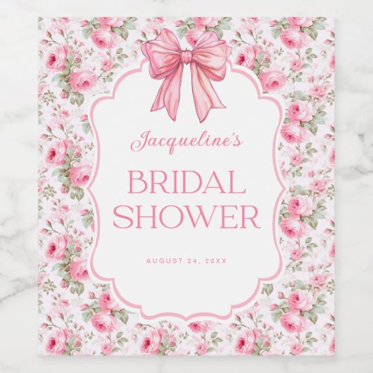 Shabby Chic Roze Bow Vrijgezellenfeest Wijn Etiket (Enkel label)