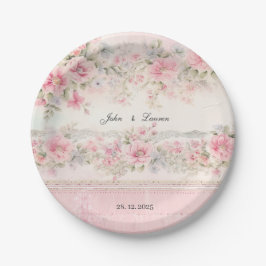  shabby chic roze bruiloft papieren bordje