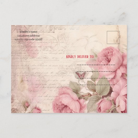  shabby chic roze bruiloft uitnodiging (Achterkant)