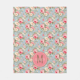 Shabby Chic Roze en Blue Cottage Rozen Monogram Fleece Deken