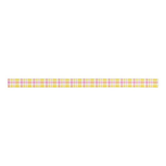 Shabby Chic Roze & Geel Plaid Grosgrain Lint (Voorkant)