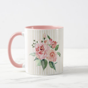 Shabby chic roze gepersonaliseerde floral  mok