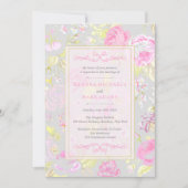 Shabby Chic, Roze & Grijze Huwelijksuitnodigingen Kaart (Voorkant)