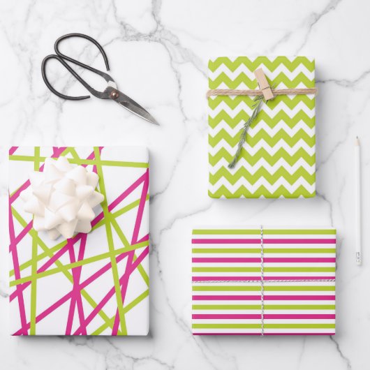 Shabby Chic Roze & Groen Bijpassende Patronen Inpakpapier Vel (Voorkant)