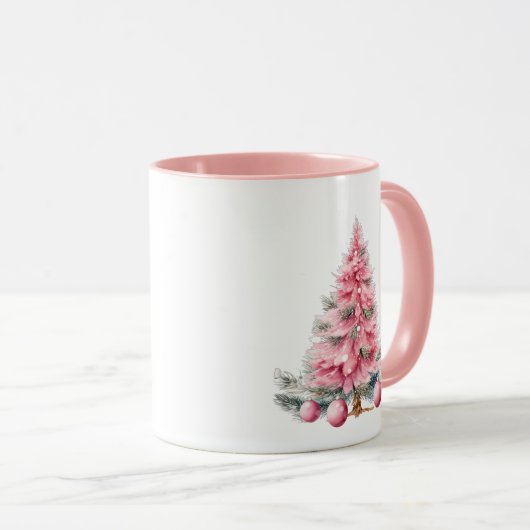 Shabby Chic Roze Kerst Hot Chocolate Mok (Voorkant rechts)