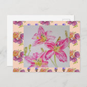 Shabby Chic roze lelie bloem bloemen geruit rozen Briefkaart (Voorkant / Achterkant)