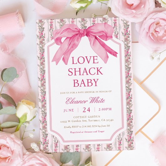 Shabby Chic Roze Liefde Shack baby shower Kaart
