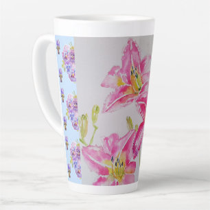 Shabby Chic roze Lily Floral Flowers Blue Spot Latte Mok