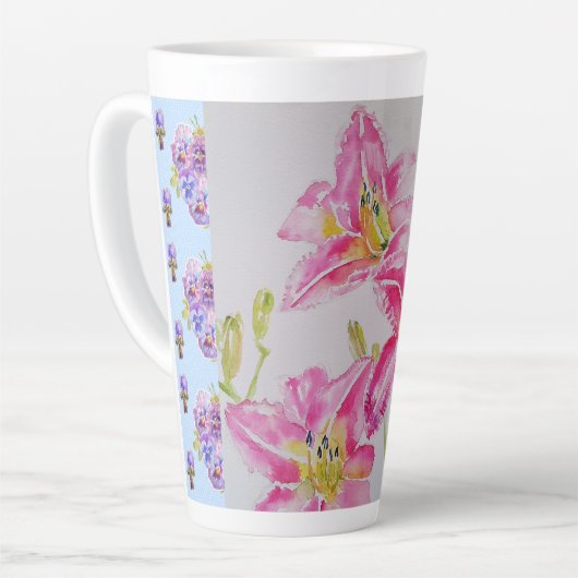 Shabby Chic roze Lily Floral Flowers Blue Spot Latte Mok (Linkerhoek)