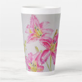 Shabby Chic roze Lily Floral Flowers Blue Spot Latte Mok (Voorkant)