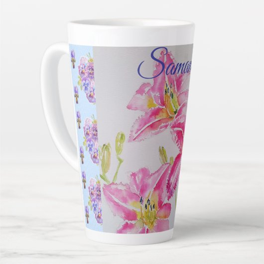 Shabby Chic roze Lily Floral Flowers Blue Spot Latte Mok (Linkerhoek)