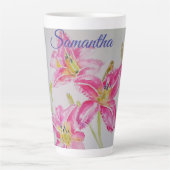 Shabby Chic roze Lily Floral Flowers Blue Spot Latte Mok (Voorkant)