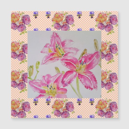 Shabby Chic roze Lily Floral Flowers Gingham Rozen (Voorkant)