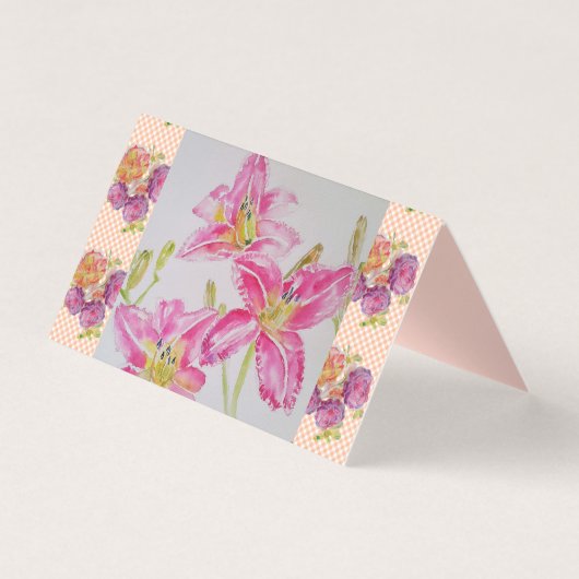 Shabby Chic roze Lily Floral Flowers Gingham Rozen Kaart (Voorkant)