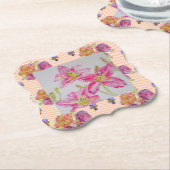 Shabby Chic roze Lily Floral Flowers Gingham Rozen Kartonnen Onderzetters (Gekanteld)