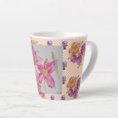 Shabby Chic roze Lily Floral Flowers Gingham Rozen Latte Mok (Rechterhoek)