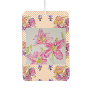 Shabby Chic roze Lily Floral Flowers Gingham Rozen Luchtverfrisser