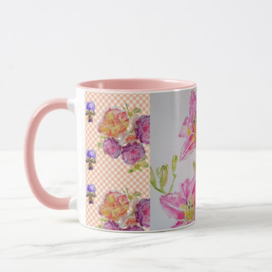 Shabby Chic roze Lily Floral Flowers Gingham Rozen Mok (Links)