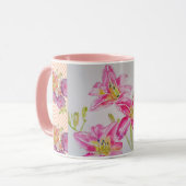 Shabby Chic roze Lily Floral Flowers Gingham Rozen Mok (Voorkant links)