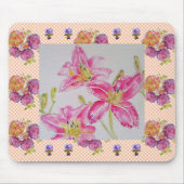 Shabby Chic roze Lily Floral Flowers Gingham Rozen Muismat (Voorkant)