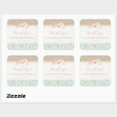 Shabby Chic Roze & Mint Vierkante Sticker (Vel)
