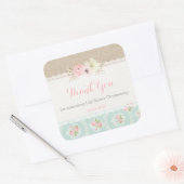 Shabby Chic Roze & Mint Vierkante Sticker (Envelop)
